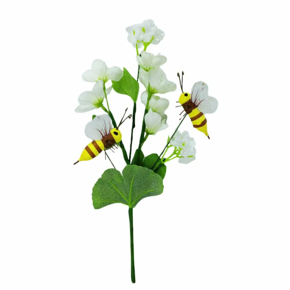 10" White Flower with Bees Pick by Ashland®