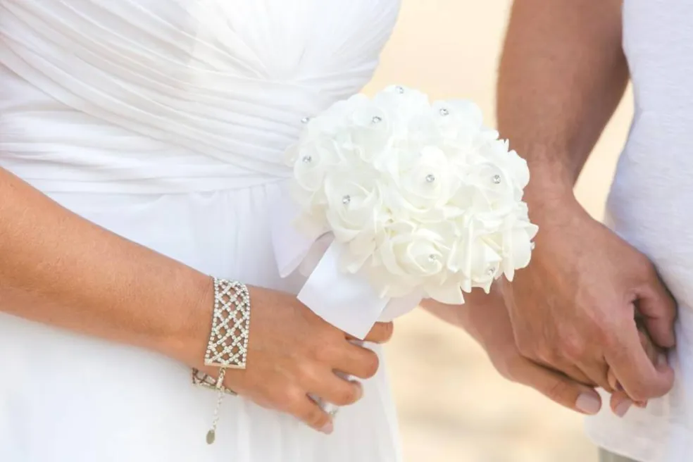 White Foam Rose Bridal Bouquet with Satin Ribbon Handle for Wedding & Party