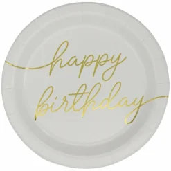 7" White & Gold Happy Birthday Snack Plates, 8ct. by Celebrate It™