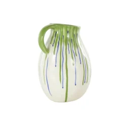 11" White, Green & Blue Drip Design Ceramic Vase with Handle