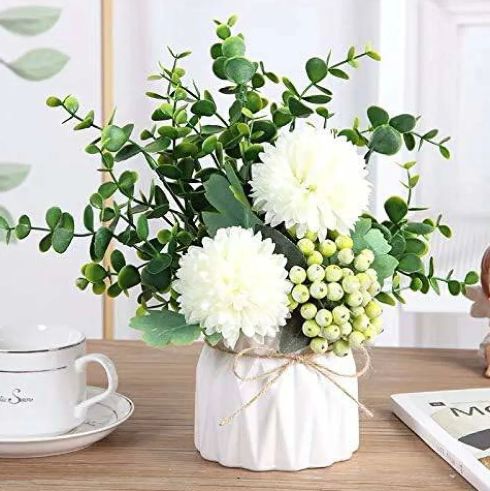 White Hydrangea & Eucalyptus Arrangement: Artificial Elegance