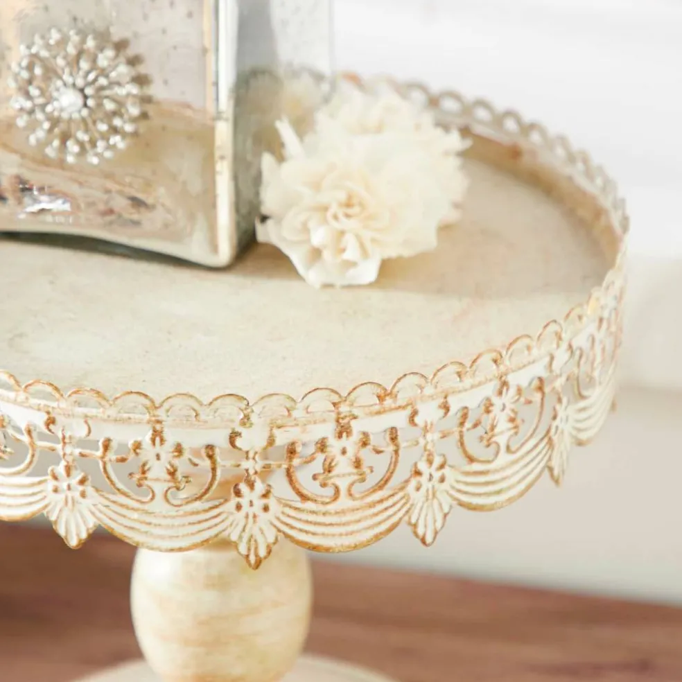 White Iron Farmhouse Cake Stand, 9" x 10" x 10"