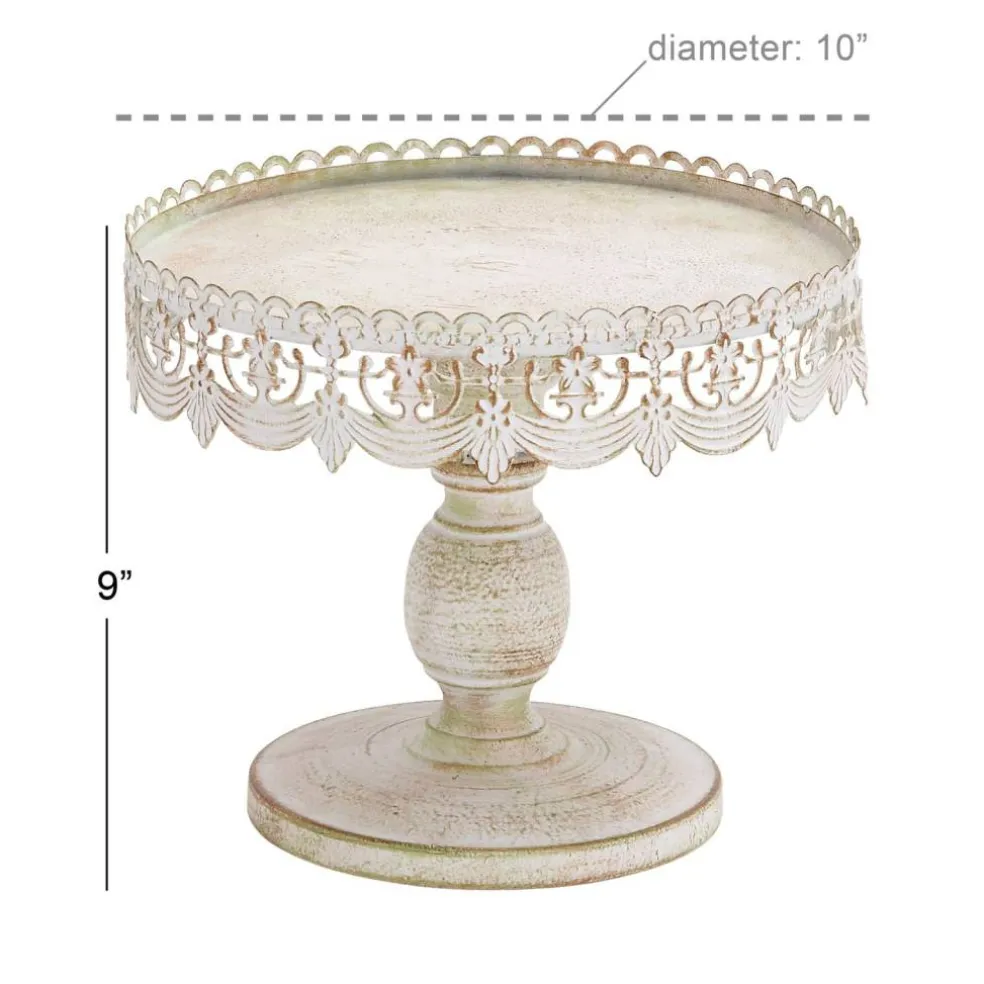 White Iron Farmhouse Cake Stand, 9" x 10" x 10"