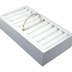 White Leather 9 Bangle Bracelet Jewelry Display Tray
