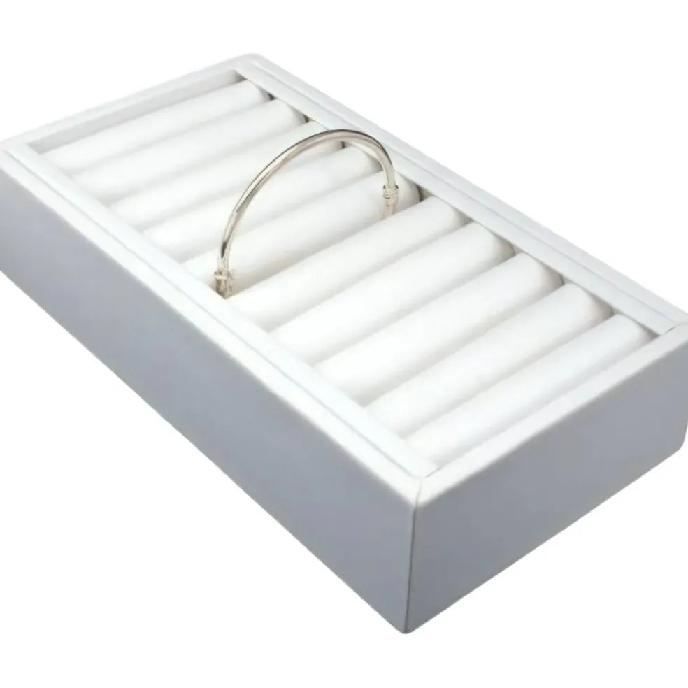 White Leather 9 Bangle Bracelet Jewelry Display Tray