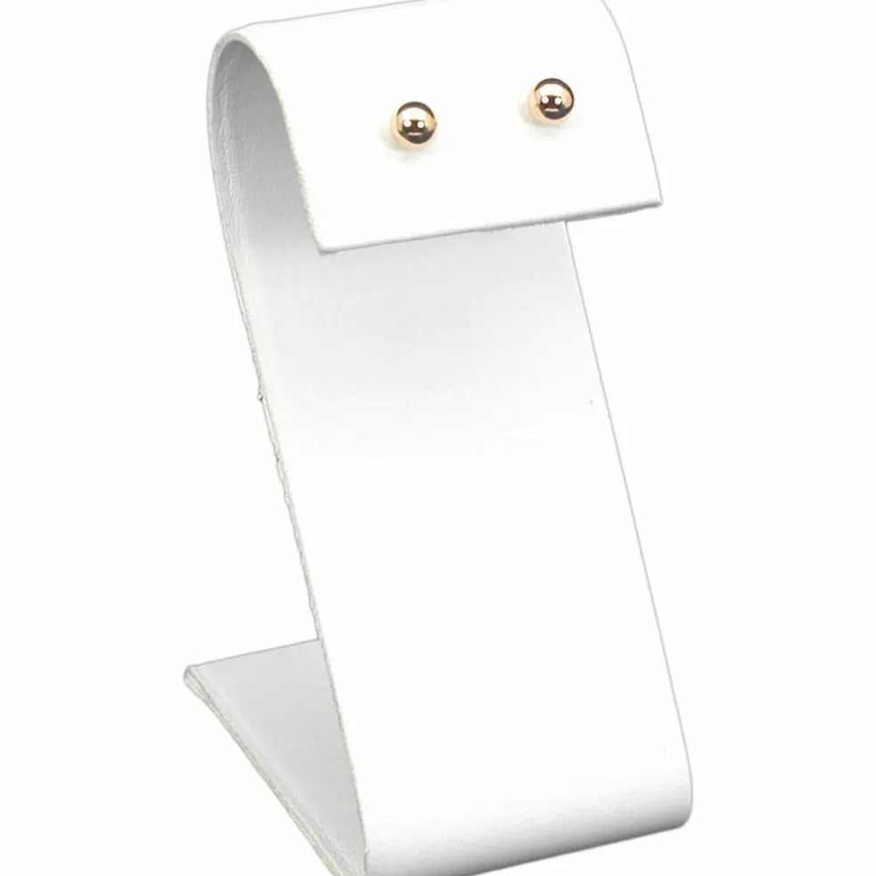 White Leather Earring Display Stand Jewelry Case 3.25"