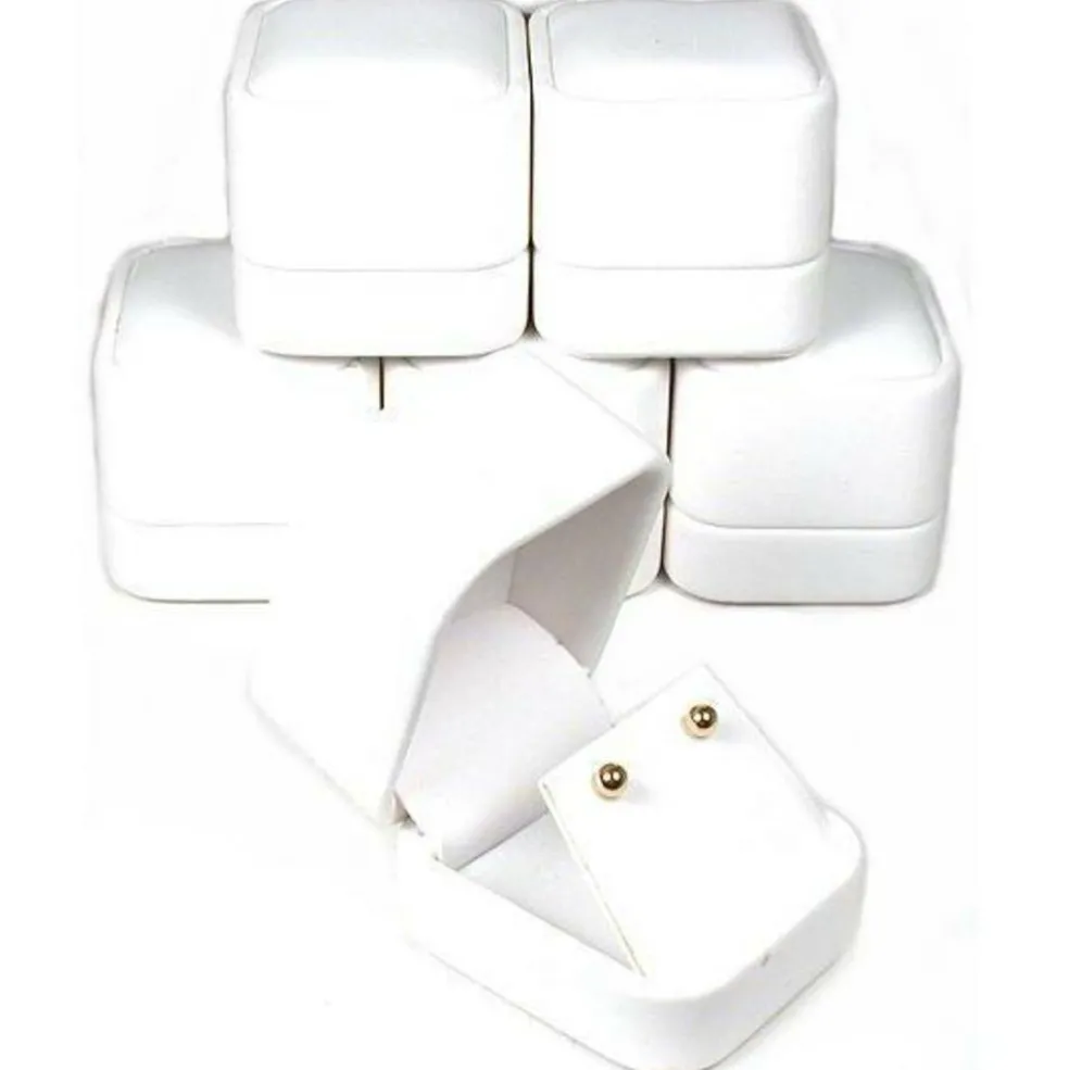 6 White Leather Earring Gift Boxes Jewelry Case Display