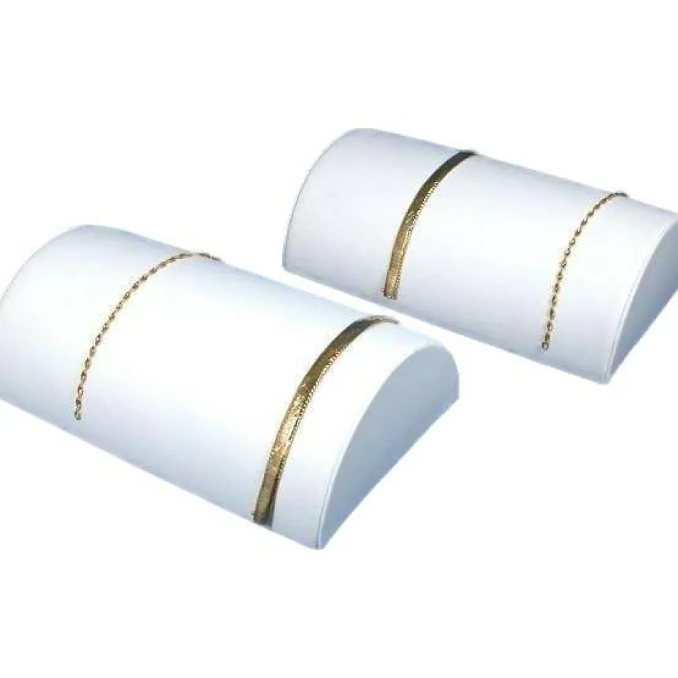 2 White Leather Half Moon Bracelet Showcase Display Stands