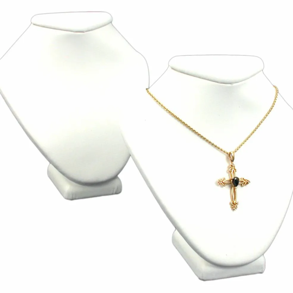 2 White Leather Necklace Busts Jewelry Displays 4.5"