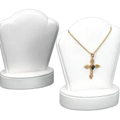 2 White Leather Pendant Necklace Displays Jewelry Case