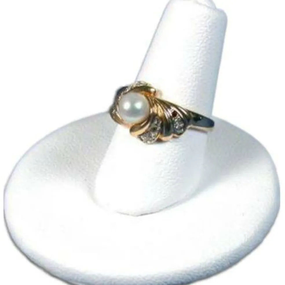 3 White Leather Ring Finger Display Jewelry Showcase