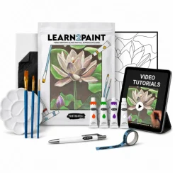 White Lotus Painting4Real Art Paint by Video Acrylic Paint Kit for Adults with Video Tutorials – Learn to Paint White Lotus - 9 Pieces Acrylic Paint Set & Art Supplies for Adults, Mother Day Gift for Mom, Women, Men, Art Lover