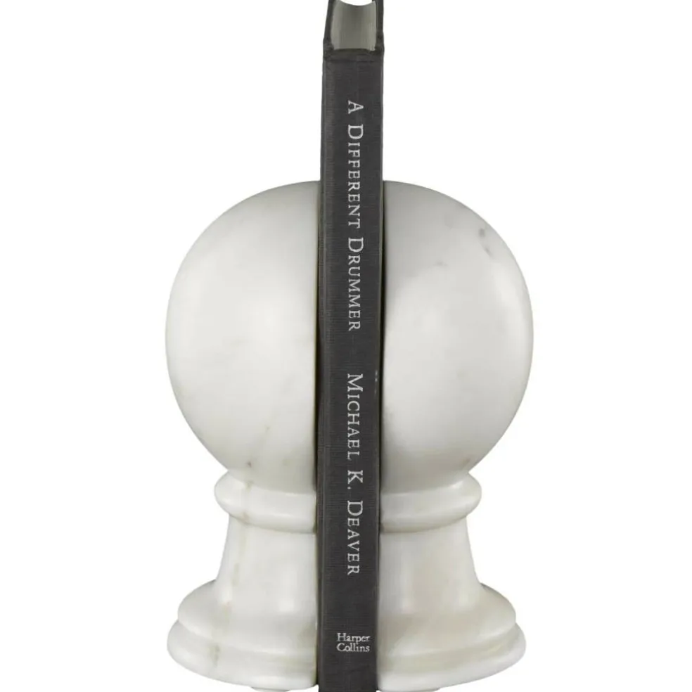 7" White Marble Globe Sleek Orb Decorative Bookends, 2ct.