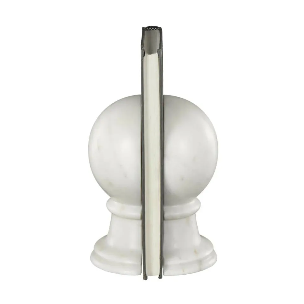 7" White Marble Globe Sleek Orb Decorative Bookends, 2ct.