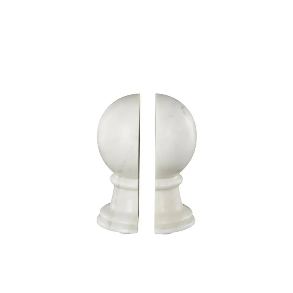 7" White Marble Globe Sleek Orb Decorative Bookends, 2ct.