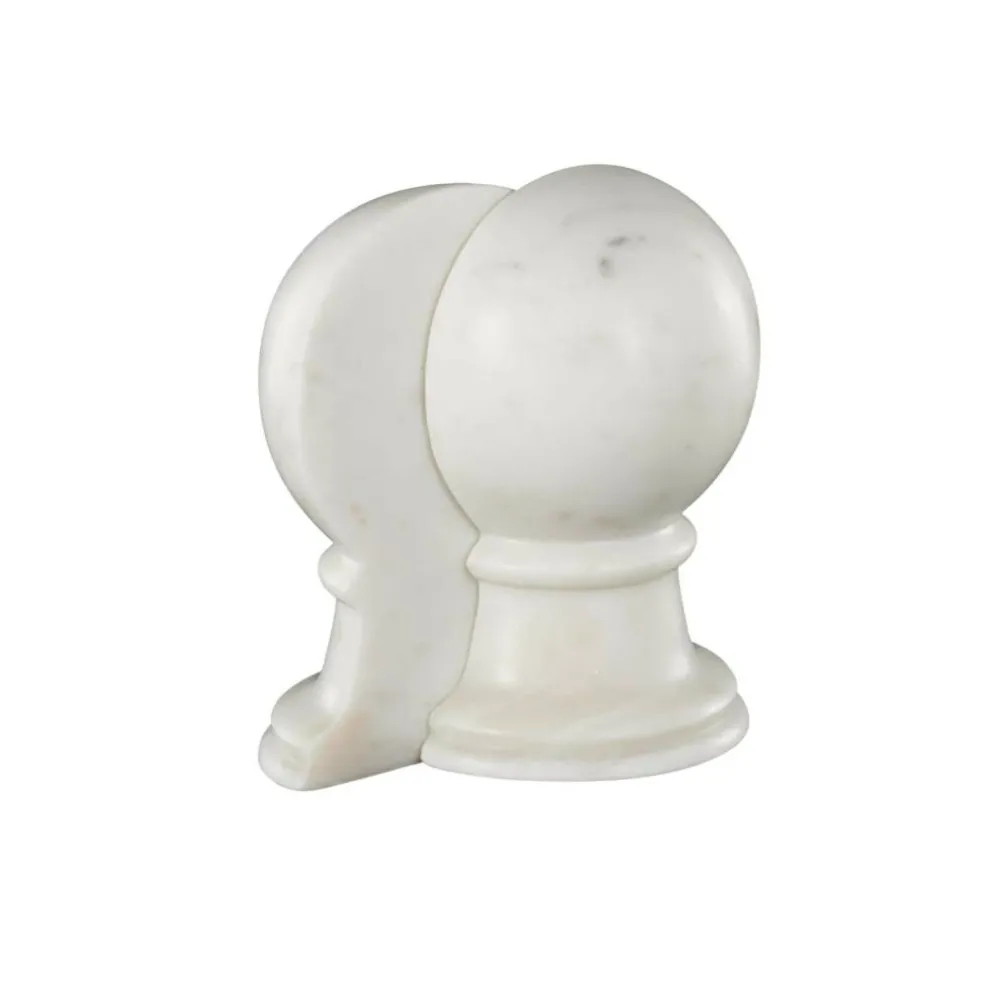 7" White Marble Globe Sleek Orb Decorative Bookends, 2ct.