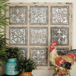 31" White Metal Rustic Floral Wall Décor