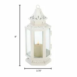 8" White Metal Victorian Lantern with Floral Cutouts