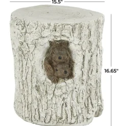 17" White MGO Squirrel Tree Trunk Garden Stool