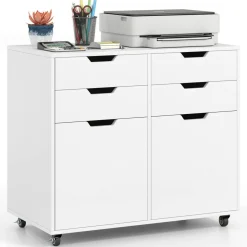 White Mobile Filing Cabinet MDF 4 Drawer Storage Office Organizer