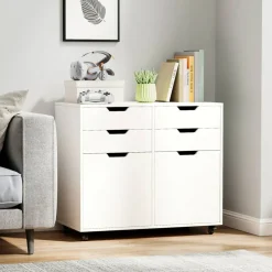 White Mobile Filing Cabinet MDF 4 Drawer Storage Office Organizer