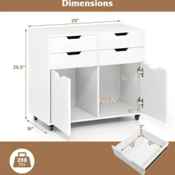 White Mobile Filing Cabinet MDF 4 Drawer Storage Office Organizer