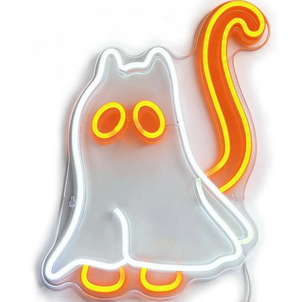 15" White & Orange Ghost Cat USB Neon Sign by Ashland®