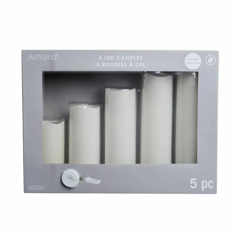 White 5 Piece LED Wax Pillar Candle Set by Ashland®