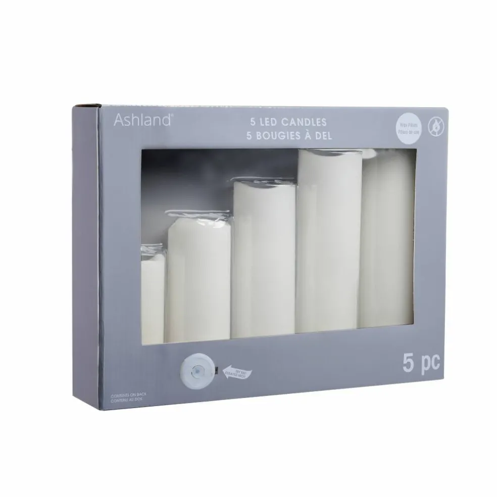 White 5 Piece LED Wax Pillar Candle Set by Ashland®