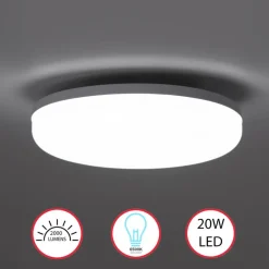 White Plastic 6 in Round LED Ceiling Light Fixture for Entryway, Office, Outdoor, 6500K Daylight, 2000lm 20W