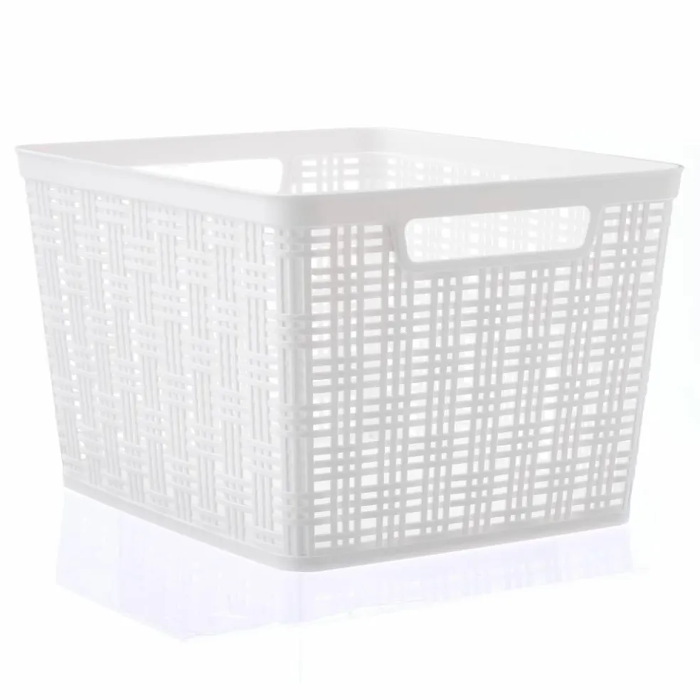 White Plastic Wicker Storage Basket by Simply Tidy®