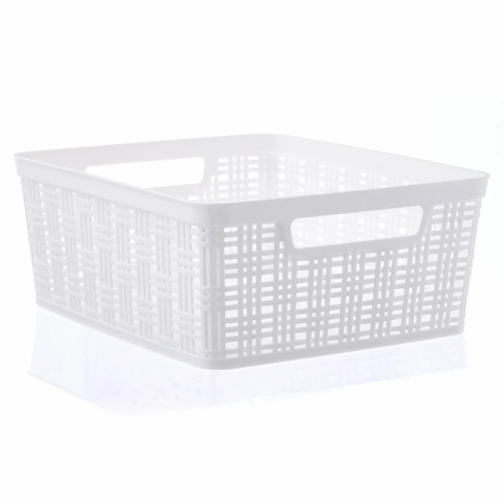 White Plastic Wicker Storage Basket by Simply Tidy®