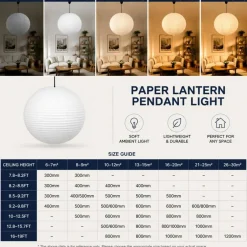 White Round Paper Lantern, 19.68" Large Hanging Paper Lamp Shade, 1 Pack