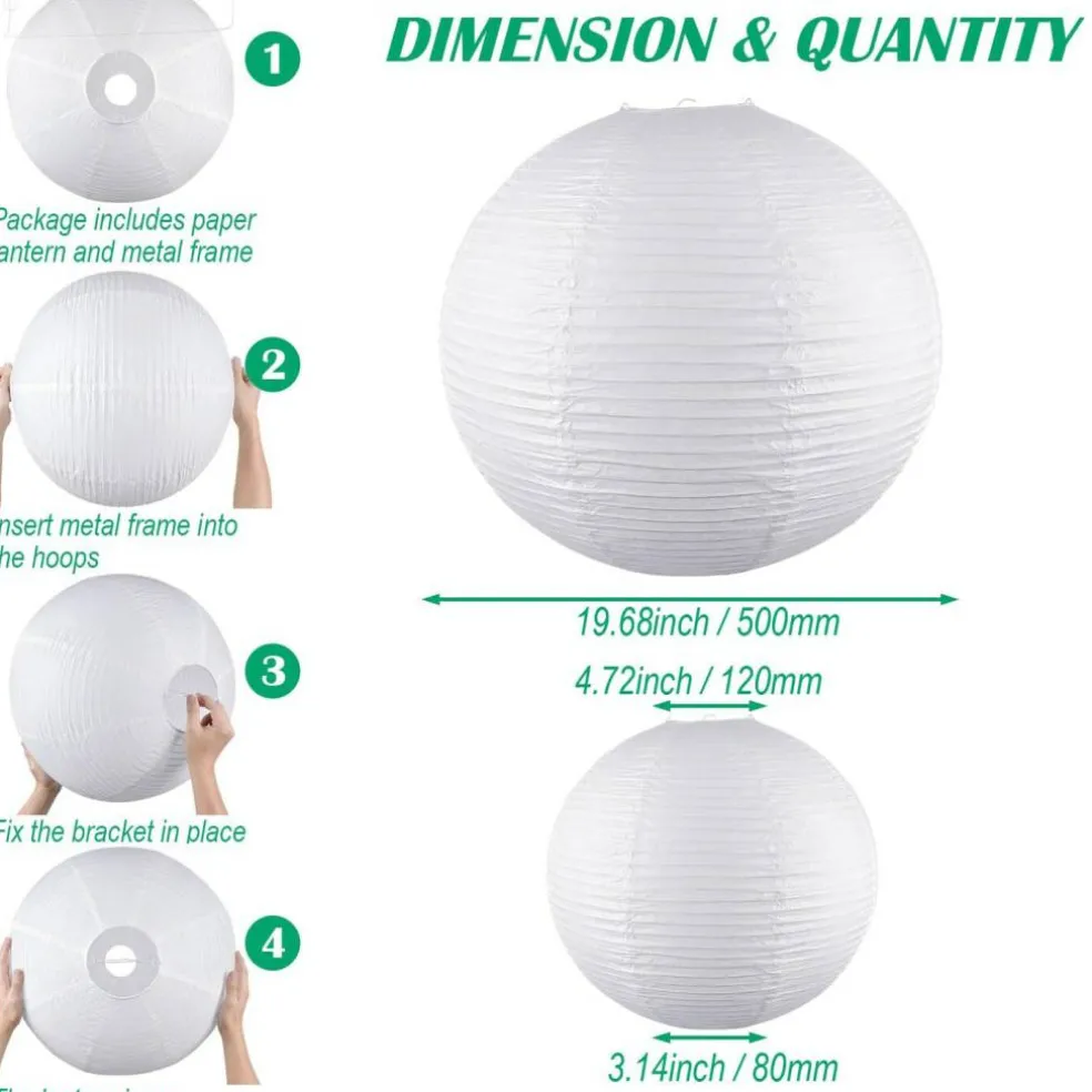 White Round Paper Lantern, 19.68" Large Hanging Paper Lamp Shade, 1 Pack