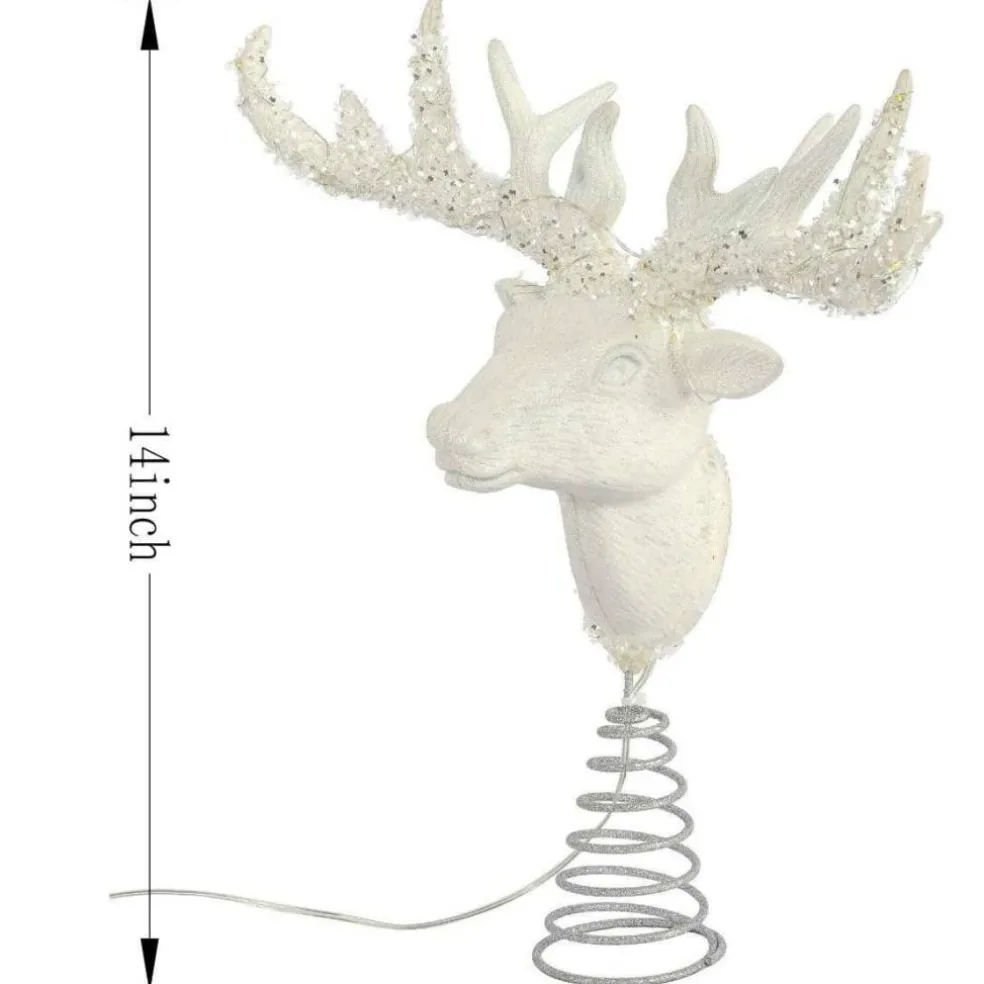 13" White Stag Head Lighted Tree Topper by Ashland®