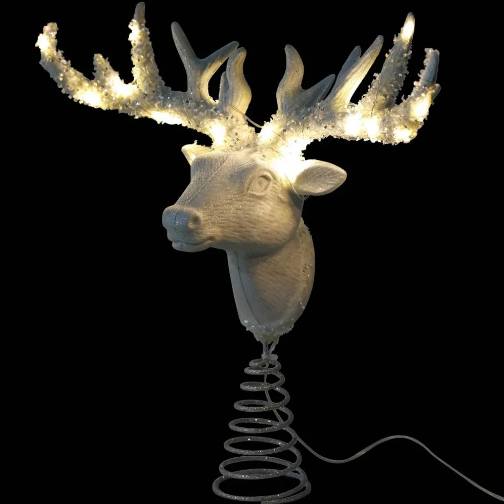 13" White Stag Head Lighted Tree Topper by Ashland®