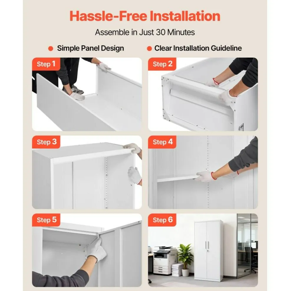 White Steel Storage Cabinet 68.9 in Lockable with 4 Adjustable Shelves