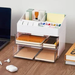 White Storage Organizer with Clear Drawers by Simply Tidy®