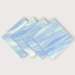 White Superior Blue Prisma COE 96 Fusible Glass Sheets / Mosaic Squares - 4 Pack