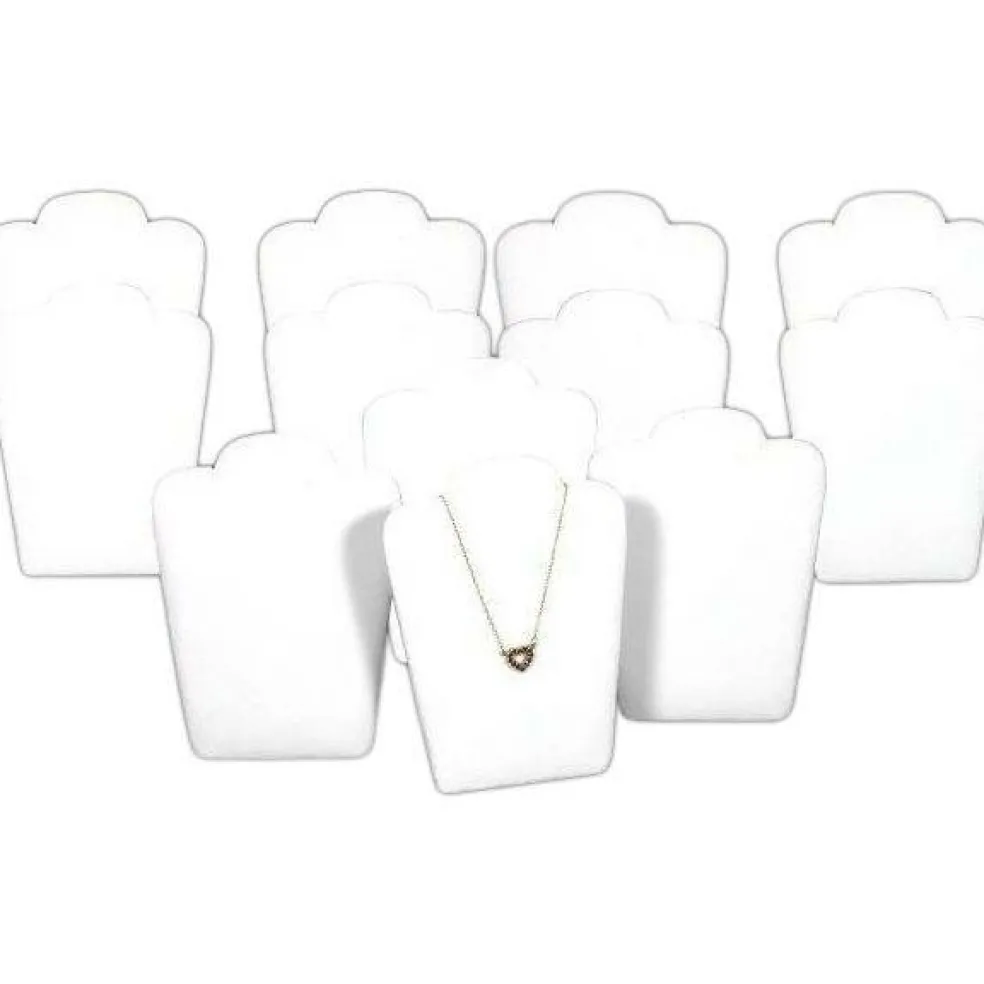 12 White Velvet Padded Necklace Pendant Display Bust Easels 5.25"