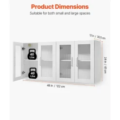 White Wall-Mounted Laundry Cabinets Set of 2 with 4 Doors Adjustable Shelves