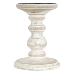 Whitewashed Wood Carved Pillar Candle Holder by Ashland®