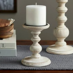Whitewashed Wood Carved Pillar Candle Holder by Ashland®