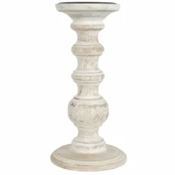Whitewashed Wood Carved Pillar Candle Holder by Ashland®
