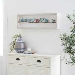 Whitewashed Wood Farmhouse Birds Wall Accent