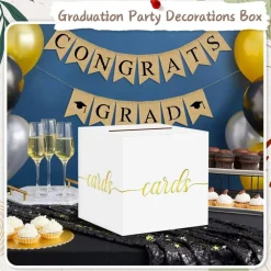 White Wedding Card Box with Gold Foil 8.7 x 8.7 x 8.7 Inch Foldable Gift Card Box for Wedding Reception Bridal Shower Baby Shower Graduation Anniversary Birthday Party Decorations
