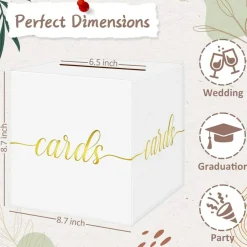 White Wedding Card Box with Gold Foil 8.7 x 8.7 x 8.7 Inch Foldable Gift Card Box for Wedding Reception Bridal Shower Baby Shower Graduation Anniversary Birthday Party Decorations