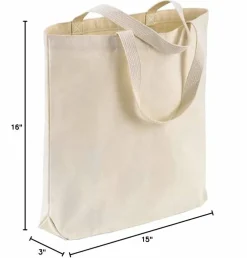 Wholesale Canvas Tote Bags, 15"W x 16"H x 3"G, Cotton Reusable Grocery Shopping Bags, Blank, DIY Painting Printing Embroidery (3, Natural Tote Bags)