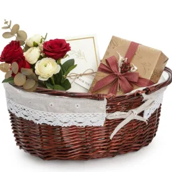 Wicker Picnic Basket with Handle, Large Empty Gift Basket to fill, Open Top Market Harvest Baskets for Garden, Fruit, Candy, Wine, Egg Gathering, Wedding, Vegetables