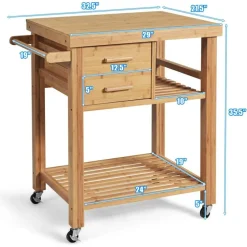 Wicker Storage Trolley with Drawers and Tower Rack for Kitchen
